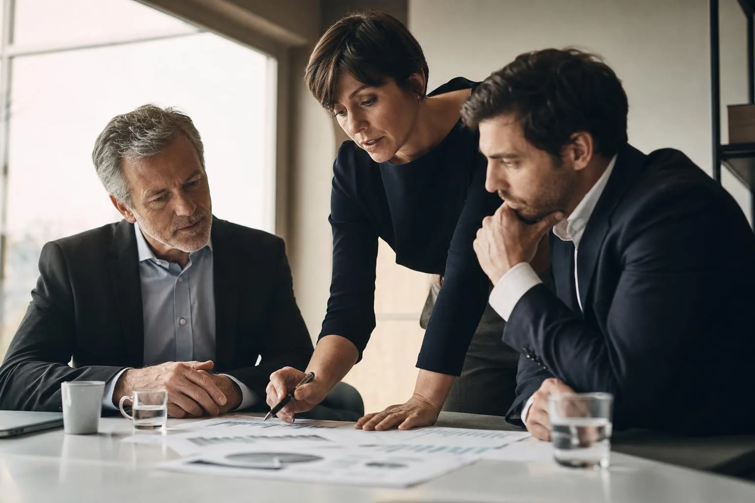 Consulting team reviewing strategy in a boardroom