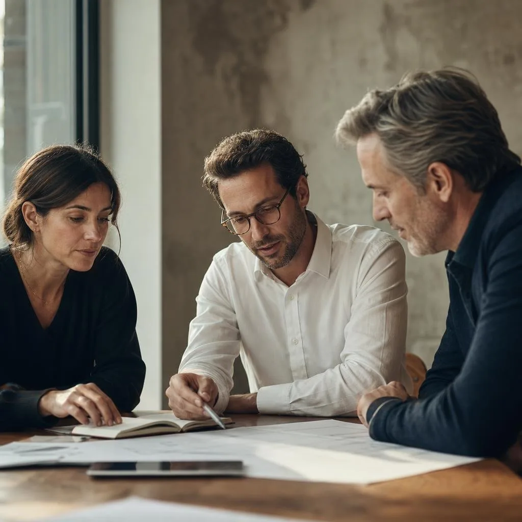 Consultants working through analysis at a boardroom table